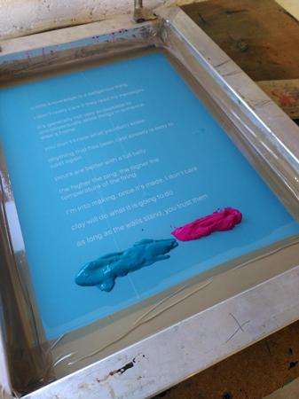 teal and magenta ink at the bottom of a silkscreen